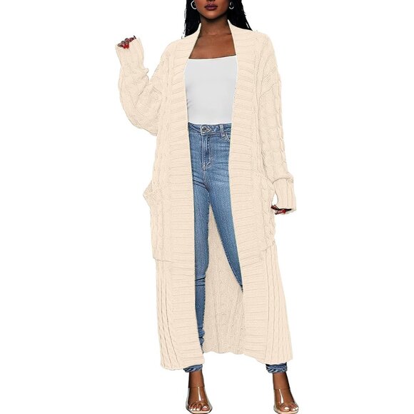 Womens Long Cardigan Sweaters 2025 Fall Open Front Coat Long Sleeve Cable Knit M - Picture 1 of 6